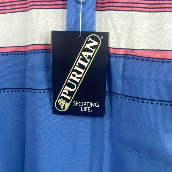 Vintage Puritan Polo Short Sleeve Shirt Mens M Blue White Pink Striped NWT - Picture 3 of 10